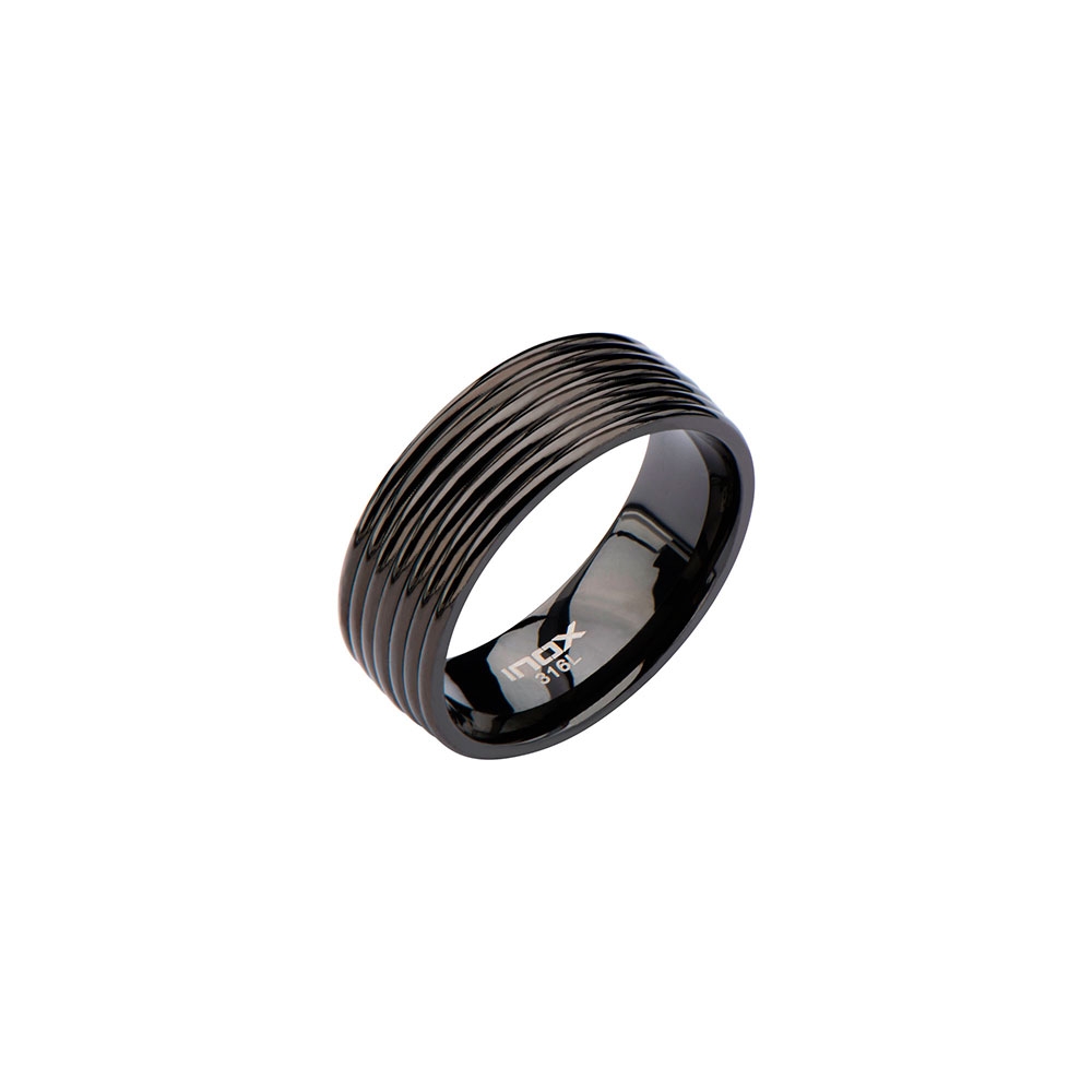 Men's Stainless Steel Black IP Groove Ring | Inox Jewelry