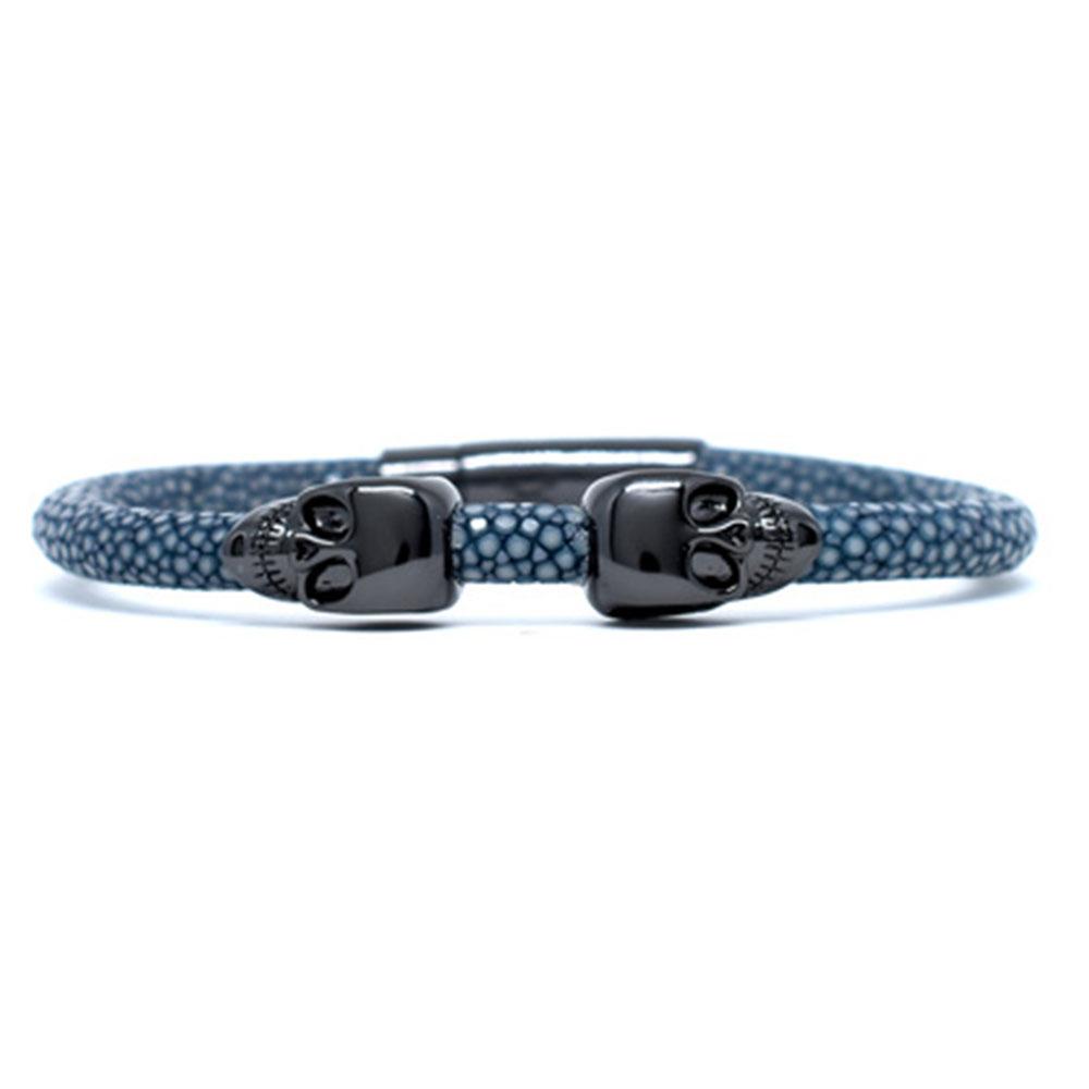 Skull Bracelet | Gray | 2 Black Skulls | Double Bone